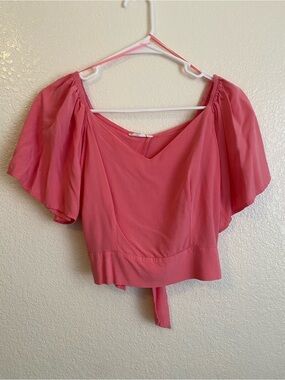 Terranova Pink Back-Tie Crop Top Summer Festival Chic Puff Sleeves Barbiecore